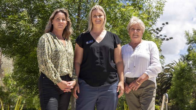 Ursula Barwick’s sister Kate Barwick, with Detective Sergeant Amy Scott, one of two officers who investigated Ursula’s disappearance from 2014, and Ursula’s stepmother Elizabeth Barwick. Picture: Liam Mendes