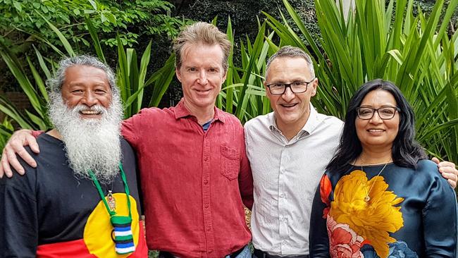 (L-R): Dominic Joseph WY Kanak, Jonathan Doig, Richard Di Natale, and Senator Mehreen Faruqi in 2018. Picture: Facebook.