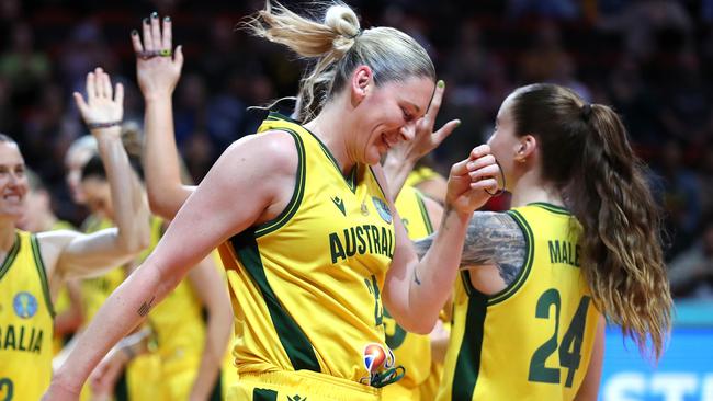 Lauren Jackson got a huge roar during her introduction at Sydney Superdome in her return to international competition. Picture: Getty Images