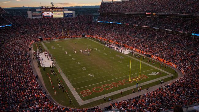 An overhead general view of Mile High stadium.