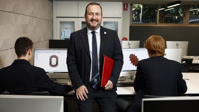 Brenden Davidson, the industrial technology lead at St Mary's Cathedral School in Sydney, has helped achieve a 31 per cent increase in Year 11 and 12 students choosing a technology elective. Picture: Richard Dobson