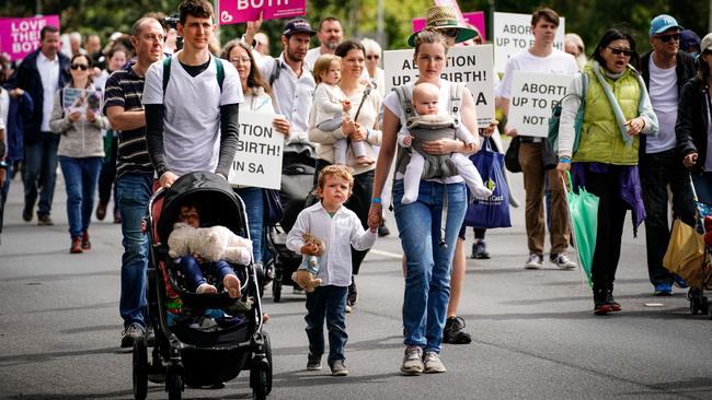 Anti-abortion protesters gathered in Adelaide on Saturday to protest against the Termination of Pregnancy bill, currently before SA Parliament. Picture: Mike Burton