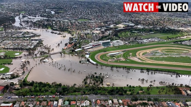 Floodwaters surround Flemington Racecourse