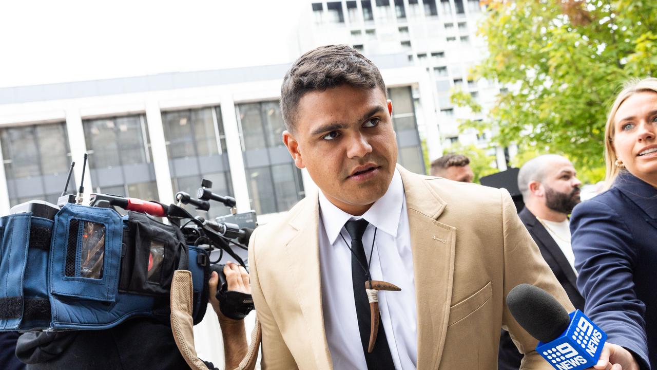 CANBERRA, AUSTRALIA - NewsWire Photos FEBRUARY 22, 2023: NRL Stars in Court. Star duo Latrell Mitchell and Jack Wighton are due to face court a week before the NRL season kicks off after being arrested and charged over an incident outside a Canberra nightclub. ACT Police said in a statement authorities responded to a fight outside a club on Bunda Street in the City at 3.45am on Sunday. Police said Canberra five-eighth Wighton was charged with fighting in a public place and failing to comply with an exclusion direction, while South Sydney fullback Mitchell, 25, was charged with resisting a territory public official, fighting in a public place and failing to comply with an exclusion direction. The two Australia World Cup stars had been celebrating WightonÃ¢â&#130;¬â&#132;¢s 30th birthday on Saturday night. Police said the two were scheduled to face ACT Magistrates Court on February 22, a week before the NRL season starts on March 2. Picture: NCA NewsWire / Gary Ramage