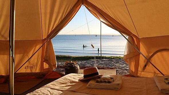 Glamping at Adams Beach on North Stradbroke. There was no camping during COVID from April to the end of June.