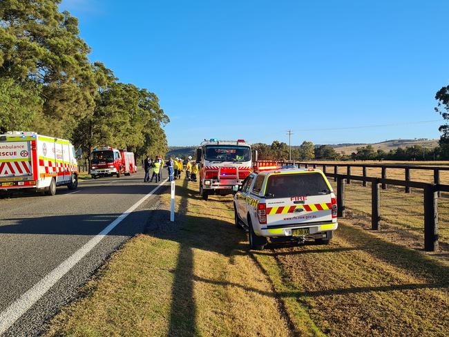 Jerry Plains horse float crash. Picture: Mangoola Rural Fire Brigade NSW