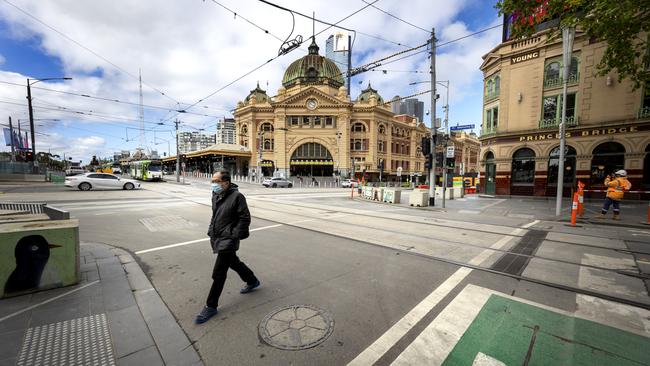 The near-deserted streets of Melbourne CBD in 2021. Picture: NCA NewsWire / David Geraghty