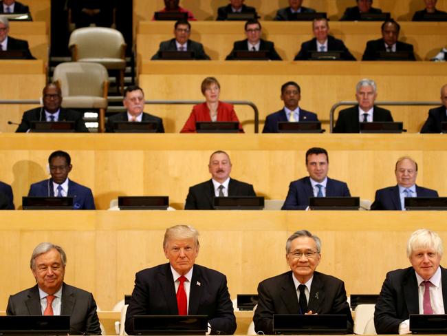 Mr Trump pictured during a session on reforming the United Nations at UN Headquarters in New York. Picture: Kevin Lamarque/Reuters