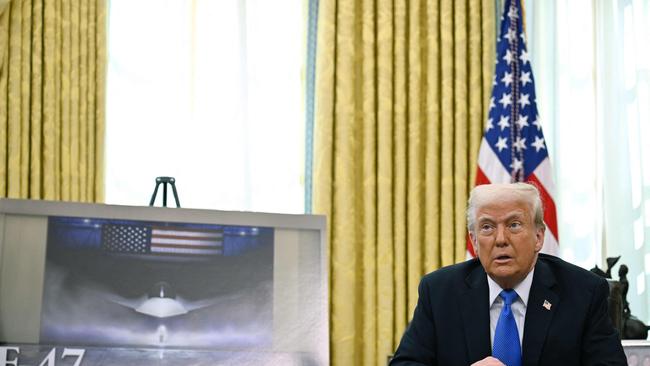 US President Donald Trump announced the award to Boeing of a major contract for the Air Force's high-tech next-generation F-47 fighter plane. Picture: Annabelle Gordon / AFP