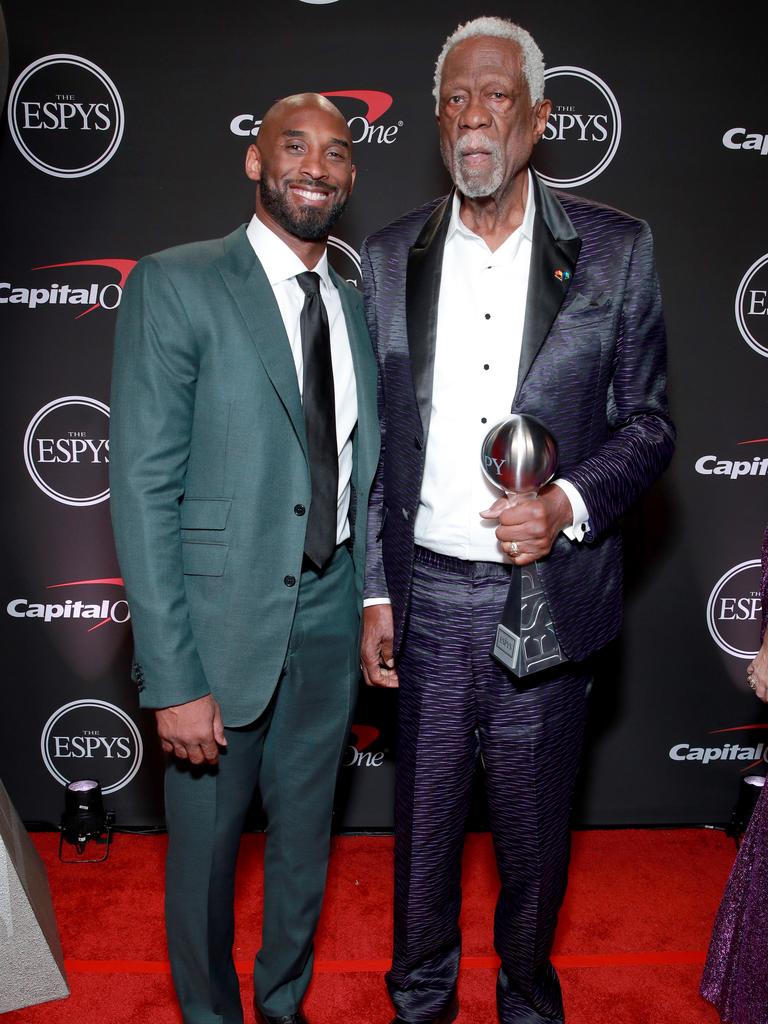 Kobe Bryant and Bill Russell in 2019. (Photo by Rich Fury/Getty Images)