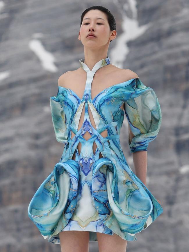 A model poses during Iris Van Herpen Haute Couture Fall/Winter 2021/2022 collection during Paris Fashion Week in the Dolomites, Italy. Picture: Vittorio Zunino Celotto/Getty Images