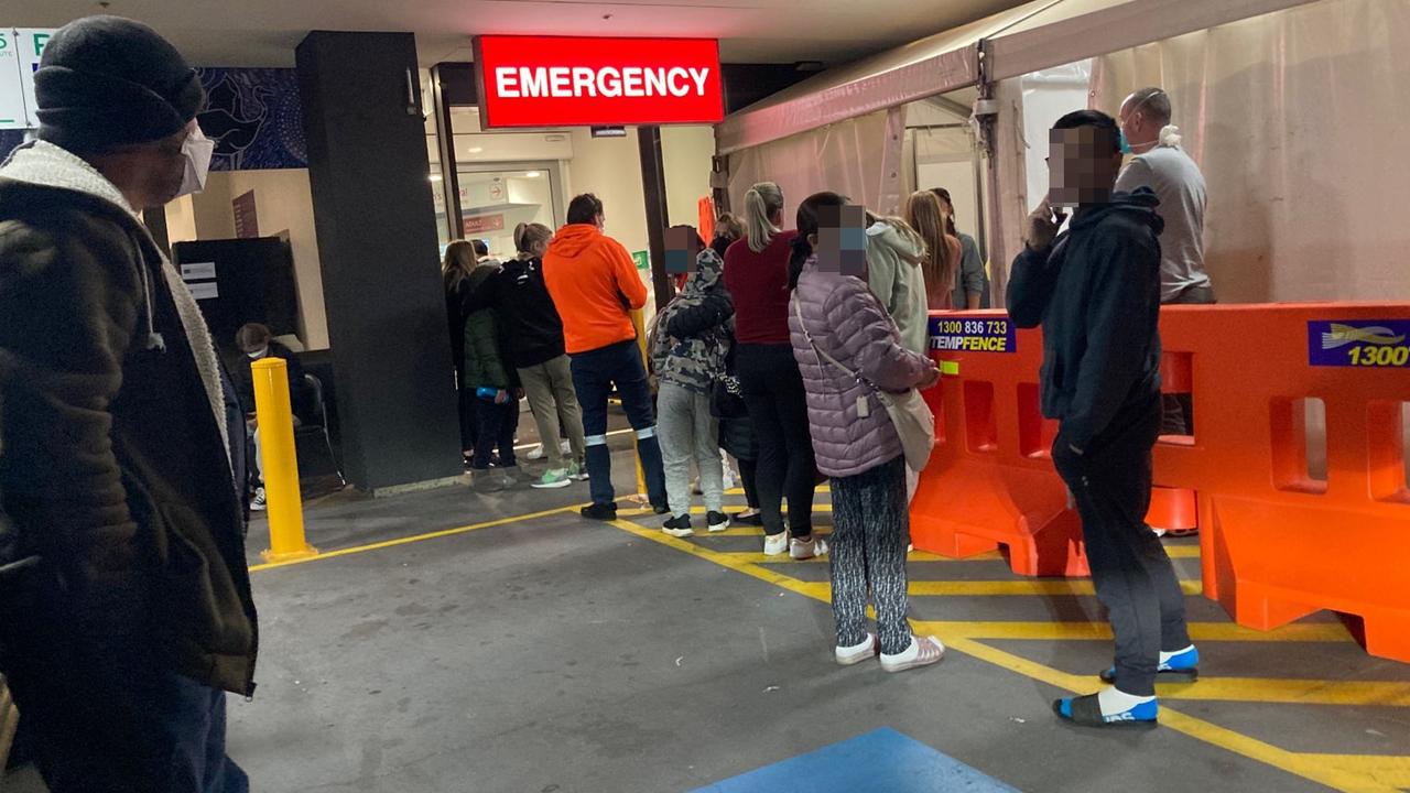 People queue outside the emergency department at Sunshine Hospital. Picture: Supplied