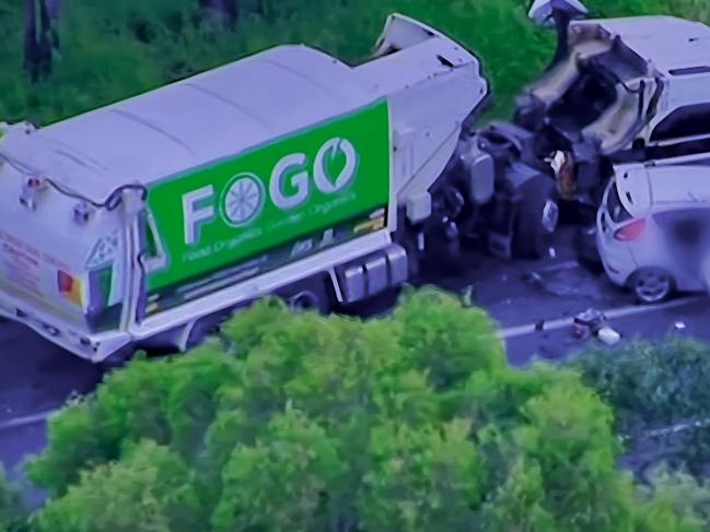 A person has died after a truck and vehicle collided on the Brisbane Valley Highway south of Fernvale. Photo: 7 News