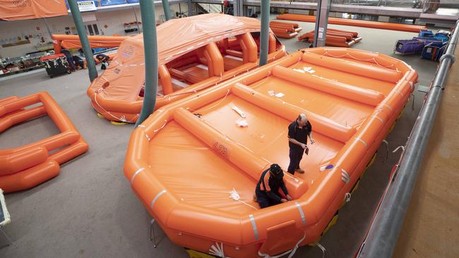 Liferaft Systems Australia. A 100 person self righting inflatable liferaft at Derwent Park. Picture: Chris Kidd