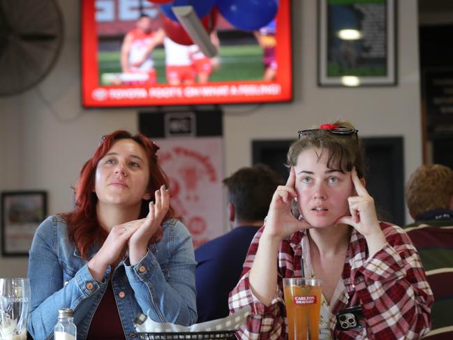 AFL grand final celebrations around Geelong . The Barwon Club Geelong left: Miriam Gossow and Cassandra Paddick Brisbane fans reacting Picture: Mark Wilson