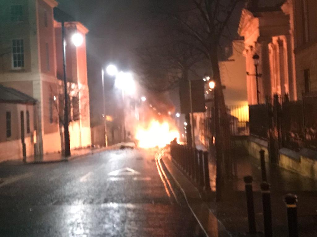 A suspected car bomb exploded in the Northern Irish city of Londonderry in January, which police said was terror-related. Picture: AFP