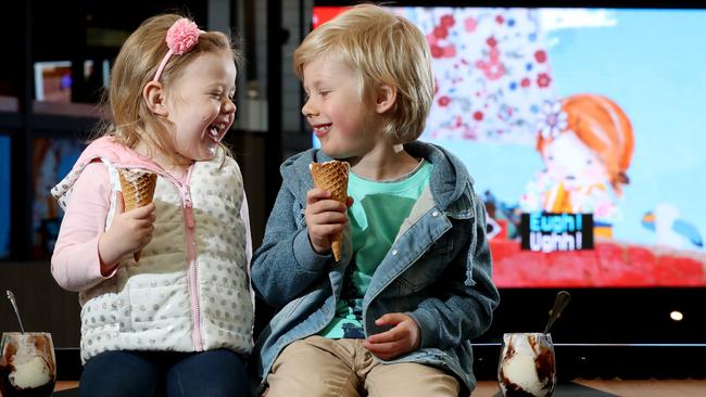 Olivia and Matthew Whittle eat ice cream ahead of their movie night. photo Calum Robertson
