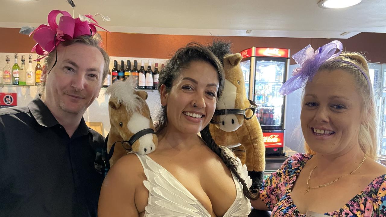 Adam Milne, Katie Kuhnemann and Aimee Austen were excited for the big race on Cup Day at the Lismore Workers Sports Club.