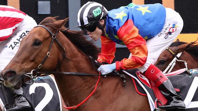 Bella Nipotina, ridden by jockey Craig Williams, wins The Everest 2024 at Royal Randwick. Picture: David Gray/AFP