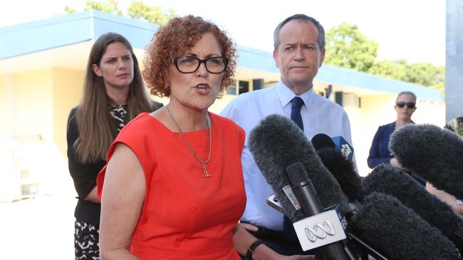 Labor candidate Cathy O’Toole and Opposition leader Bill Shorten in Townsville. Picture: KYM SMITH