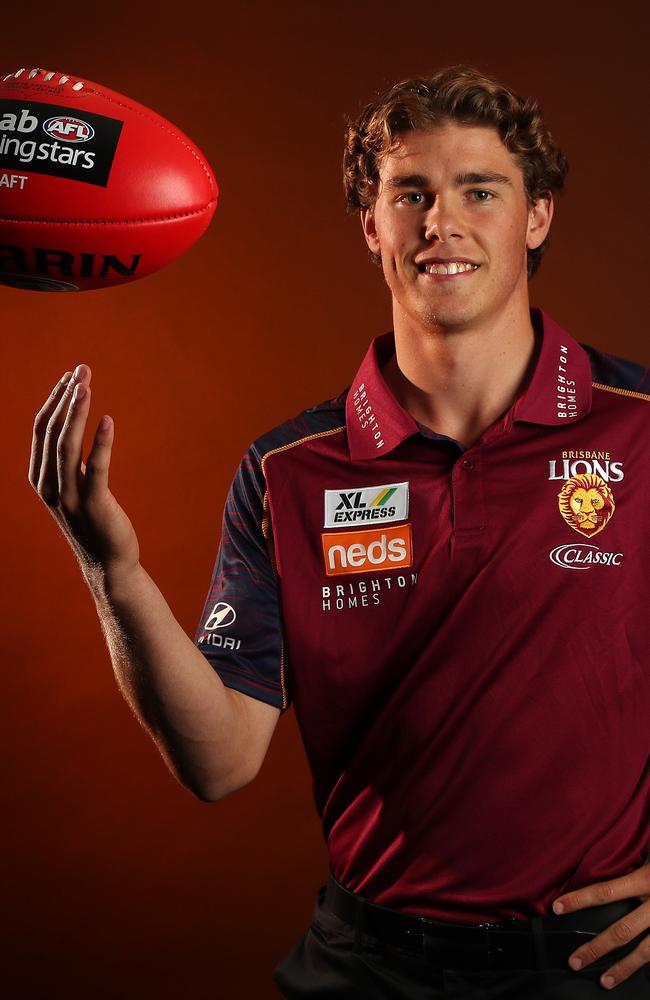 Robertson tries on his new colours after being drafted to the Lions. Picture: Michael Klein