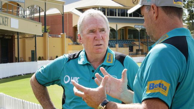 Border is  Brisbane Heat assistant coach to Stuart Law (right). Photographer: Liam Kidston.