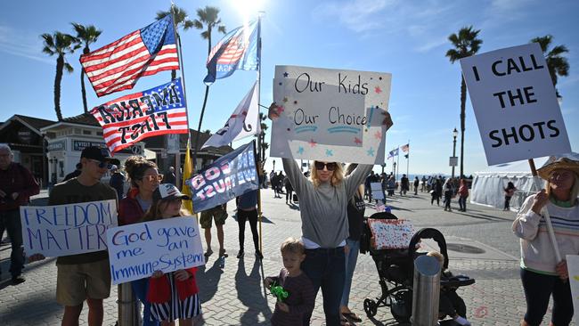 People in California demonstrate Covid-19 vaccine mandates before the US Supreme Court strike them down. Picture: AFP.