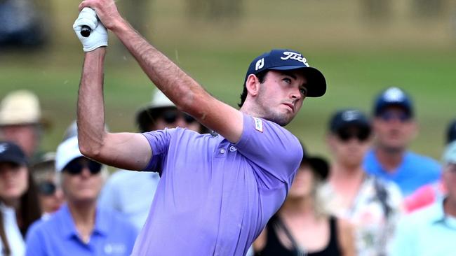 QUEENSTOWN, NEW ZEALAND - MARCH 01: Elvis Smylie of Australia plays a shotduring day 3 of the 2025 New Zealand Open at Millbrook Resort on March 01, 2025 in Queenstown, New Zealand. (Photo by Hannah Peters/Getty Images)