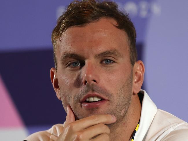 PARIS, FRANCE - AUGUST 05: Kyle Chalmers of Team Australia speaks during a Team Australia swimming press conference on day ten of the Olympic Games Paris 2024 at the Main Press Centre on August 05, 2024 in Paris, France. (Photo by Mike Lawrie/Getty Images)