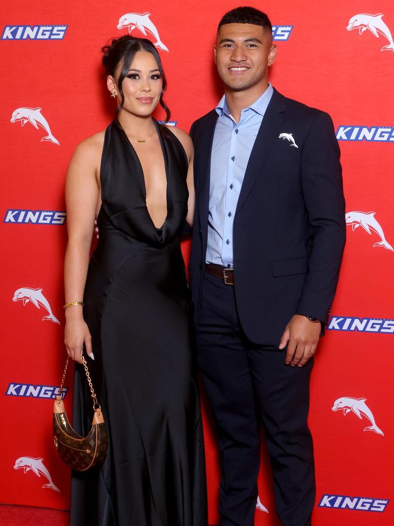 Isaiya Katoa with Pani Matai at the Dolphins awards night on Thursday. Picture: Steve Pohlner