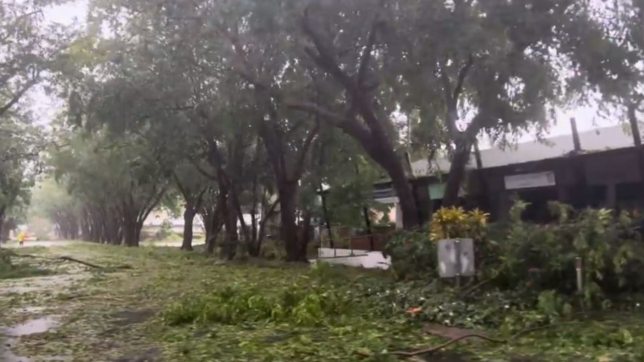 A street in Port Douglas littered with leaves and branches on Thursday morning. Picture: Vanessa Marsh