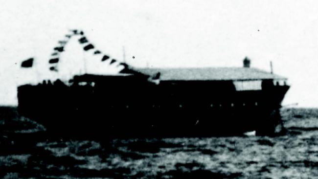One of the few existing photos of the Fitzjames anchored off Largs Bay.