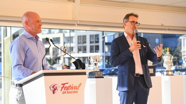 Andrew Jones (right) during The Festival of Racing Launch at Port Melbourne Yacht Club in February.