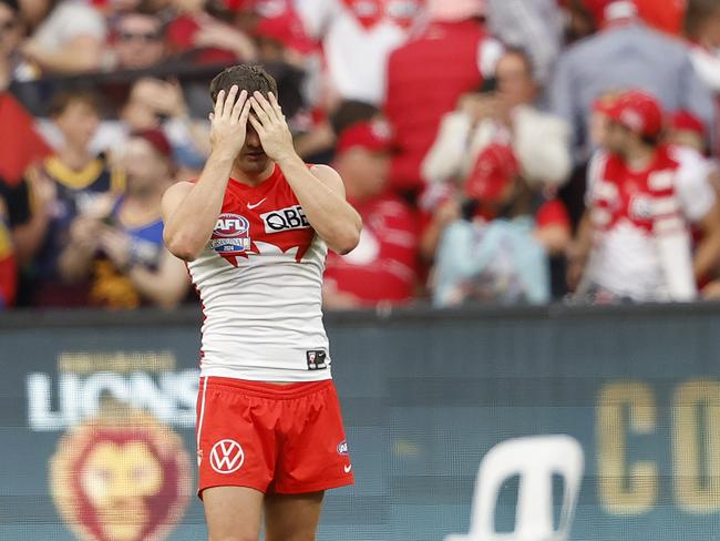 Sydney's Tom Papley dejected after the final siren. Picture: Phil Hillyard