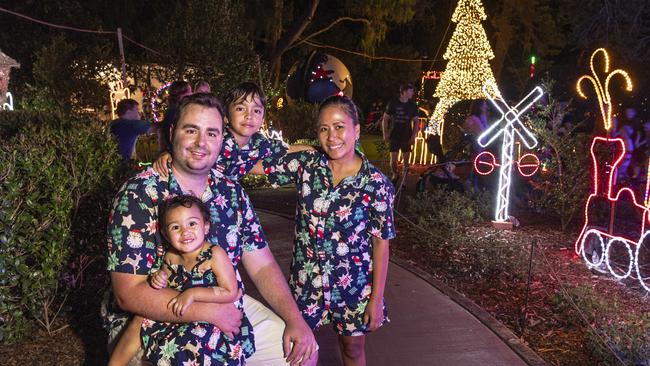 Royce and Angelica Donnelly with their kids Roanne and David at Toowoomba's Christmas Wonderland in Queens Park, Saturday, December 7, 2024. Picture: Kevin Farmer