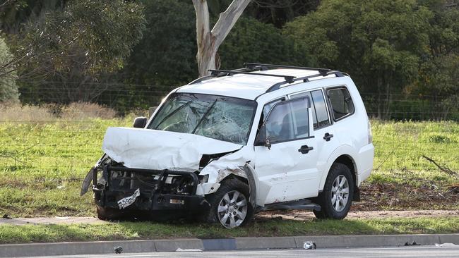 The stolen 4WD at the scene of the crash. Picture: AAP/Dean Martin)