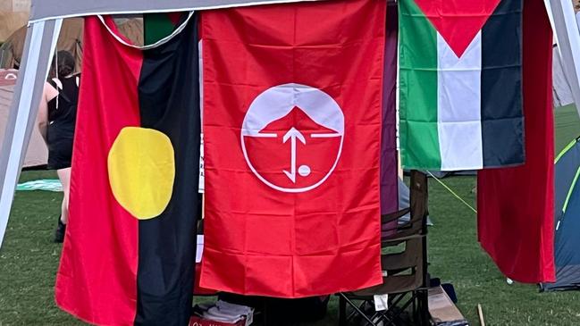 The Popular Front for the Liberation of Palestine flag, centre, at the University of Queensland in Brisbane.