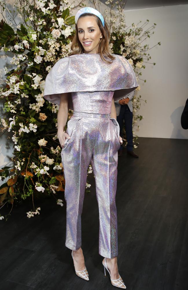 Rebecca Judd dazzled in her metallic jumpsuit. Picture: David Caird