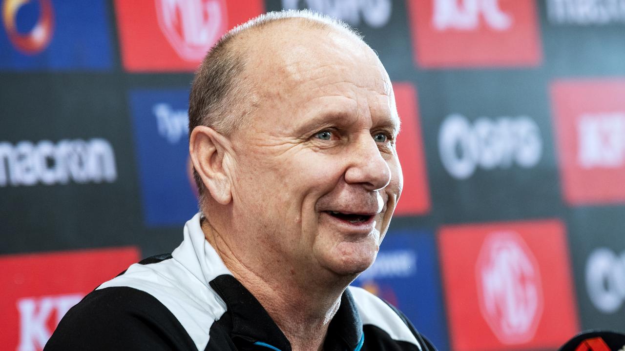 Port Adelaide coach Ken Hinkley says he has ‘nothing more to add’ on his post-match verbal stoush with Hawks Jack Ginnivan and James Sicily. Picture: Mark Brake / Getty Images