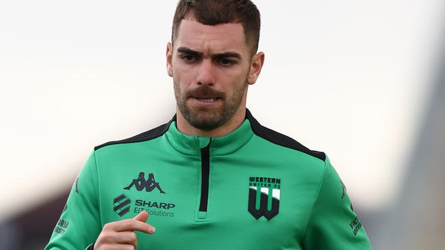 MELBOURNE, AUSTRALIA - FEBRUARY 15: Ben Garuccio of Western United warms up prior to the round 19 A-League Men match between Western United and Auckland FC at Ironbark Fields on February 15, 2025 in Melbourne, Australia. (Photo by Graham Denholm/Getty Images)