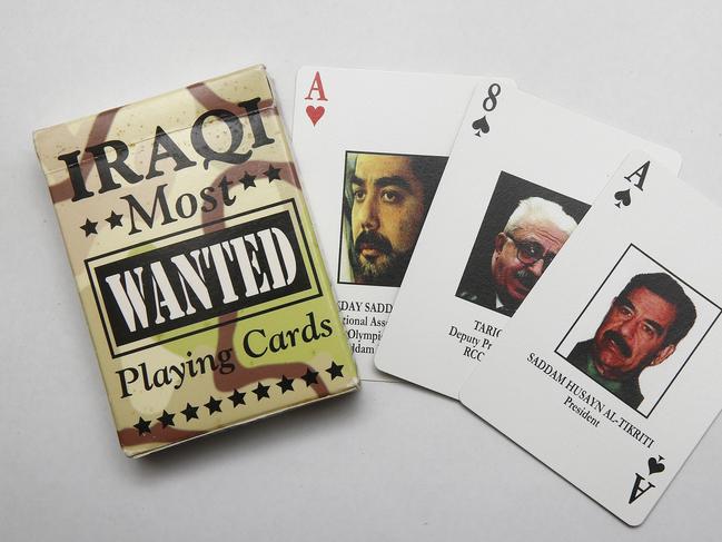 Iraqi Most Wanted Playing Cards issued to US Soldiers in the Iraq War to identify fugitives of the Saddam Hussein regime. Picture: John Appleyard