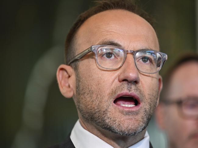 CANBERRA, AUSTRALIA  - NewsWire Photos - February 5, 2025: Greens Leader Adam Bandt and Senator David Shoebridge hold a press conference at Parliament House in Canberra NewsWire / Martin Ollman