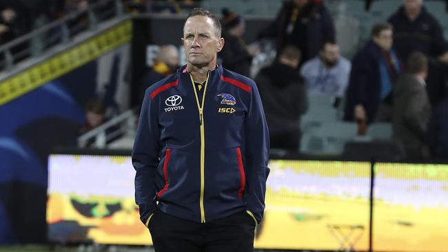 Don Pyke stands on Adelaide Oval after the Crows’ Round 18 loss to Essendon. Picture: Sarah Reed.