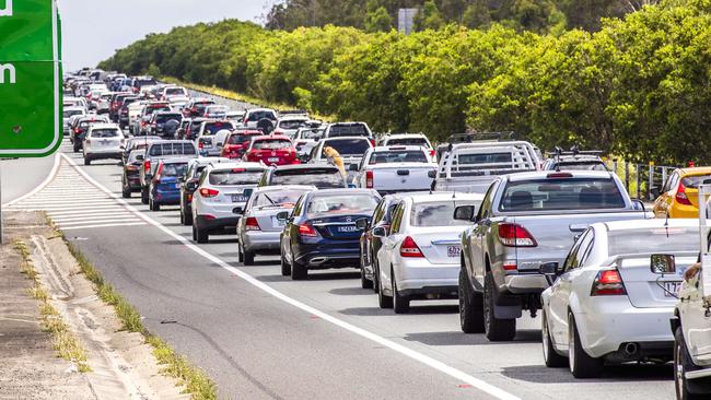 Traffic was heavy out of Brisbane ahead of the lockdown. Picture: Richard Walker