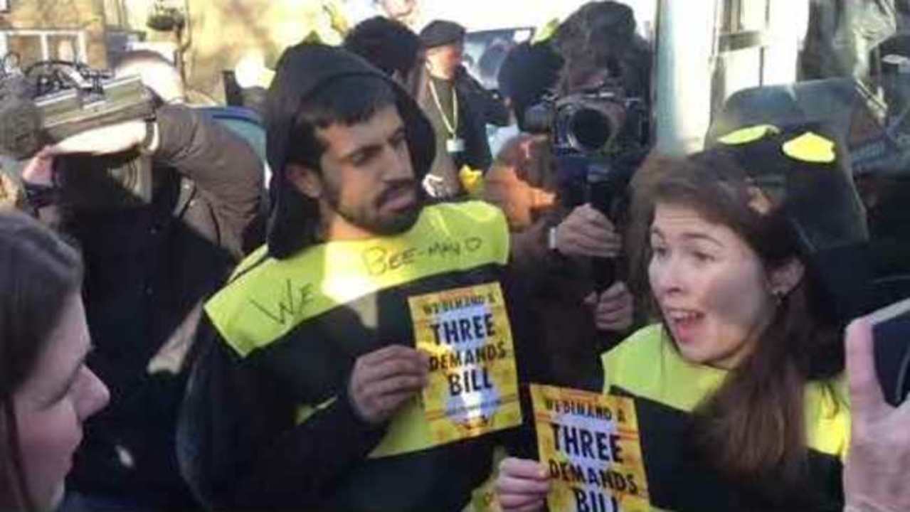 Protesters Dressed as Bees Swarm Jo Swinson's Campaign Bus