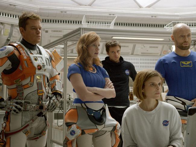 Flight crew ... Matt Damon, Jessica Chastain, Sebastian Stan, Kate Mara and Aksel Hennie.