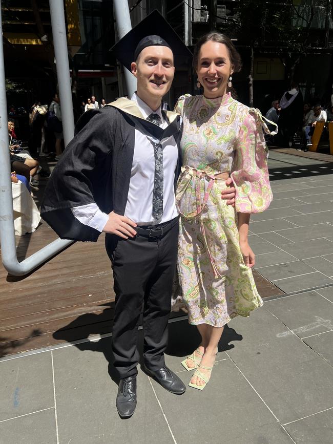 Jed Pauckner (Bachelor of Computer Science) and Jasmine Ruttiman at the RMIT University graduation day on Wednesday, December 18, 2024. Picture: Jack Colantuono