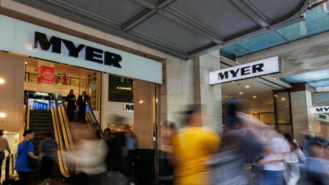 Shoppers and Myer sign on Pitt Street Mall. Picture: NewsWire / Max Mason-Hubers