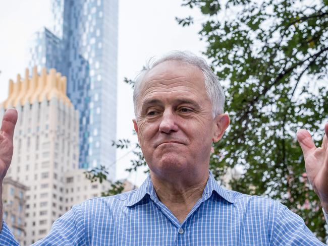 Prime Minister Malcolm Turnbull speaks to the media during a press conference in Central Park, NYC. Picture: Jake Nowakowski.