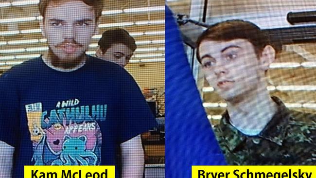 Kam McLeod, 19, and Bryer Schmegelsky, 18, from British Columbia are considered main suspects in the slayings of Australian Lucas Fowler and his American girlfriend Chynna Deese. Picture: Supplied